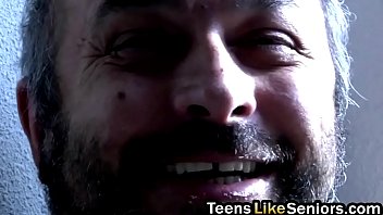 Blonde with glasses loves blowing senior cock