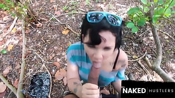 Big booty boricua sucking big black dick in the forest