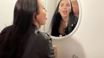 Hot step mom in leather outfit cum twice from step son's cock