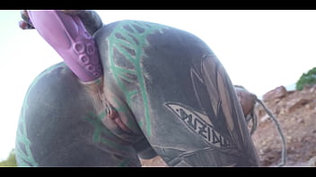 Tattooed babe gets bold in public — anal play and wet release