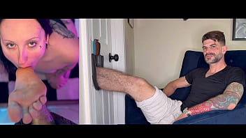 Raven vice licks throats and gags on my feet in gloryhole