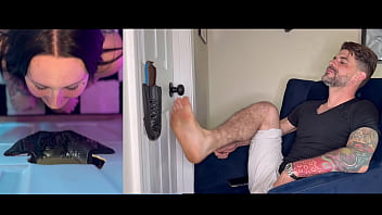 Raven vice licks throats and gags on my feet in gloryhole