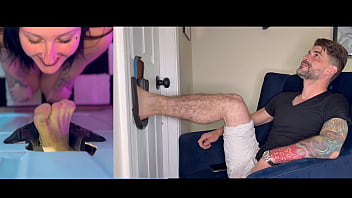 Raven vice licks throats and gags on my feet in gloryhole