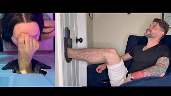 Raven vice licks throats and gags on my feet in gloryhole