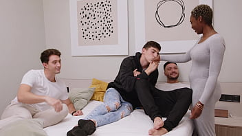 Innocent ebony wants to fulfill her fantasy of being the star of a wild gangbang