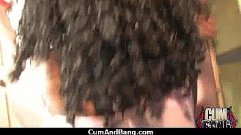 Interracial group blowjob from a ebony slut 1