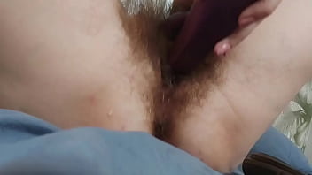 Very wet extremally hairy pussy squirt from vibrator multiple orgasms