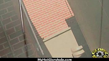 Ebony slut fucks a white gloryhole cock in her first interracial scene 18