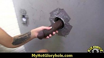 I sneak black bj as i fuck husband thrue gloryhole 14