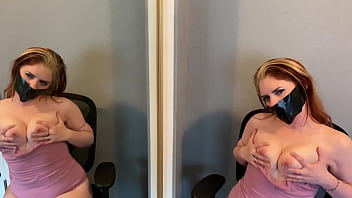 Cute redhead dirty talks through her duct tape gag