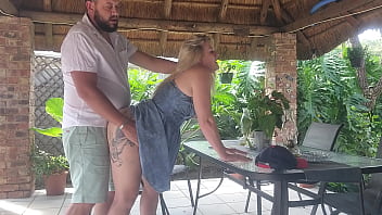 Creampie fucking my best friends wife on the patio while he is at work Creampie fucking my best friends wife on the patio while he is at work