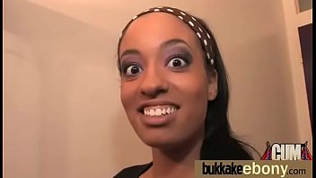 Ebony babe sucks group of white guys 1