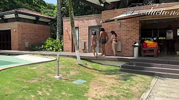 Sw couple seduce milf in the pool and fuck her together