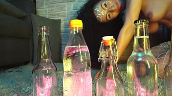 Stacy bloom's fetish crazy bar glass and plastic bottles red and big prolapse