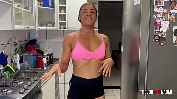 Hot kitchen fuck with a naughty twist