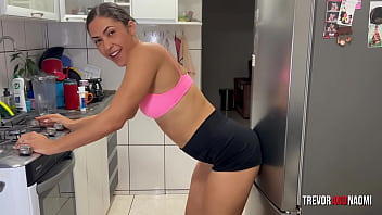 Hot kitchen fuck with a naughty twist