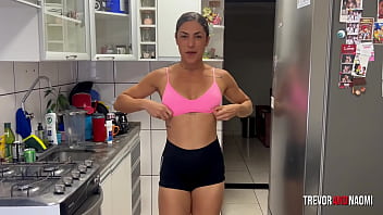 Hot kitchen fuck with a naughty twist