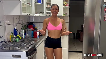 Hot kitchen fuck with a naughty twist