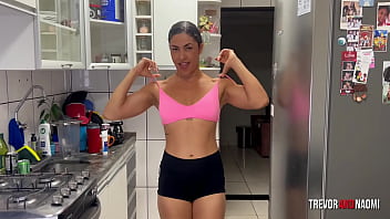 Hot kitchen fuck with a naughty twist