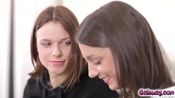 Dila starts licking down angels shaved pussy