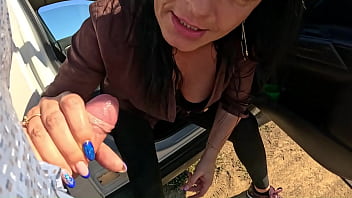 Intense car play – tight leggings masturbation blowjob & messy facial 305