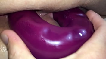 Double ended dildo filling wife arse and pussy