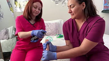 Gloved up cock milking