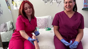 Gloved up cock milking