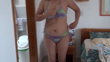 Full of excitement on the beach and i take my stepson to masturbate big cumshot on my hairy pussy