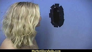 Ebony hottie milking cocks in the gloryhole 28