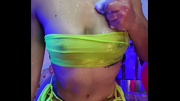 Getting wet and playing in a toy pool while i touch myself and get horny