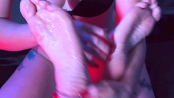 Hottie babes playing footsies messy foot play