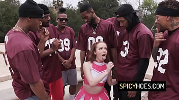 Cheerleader slut gets her pussy destroyed in a group sex