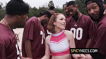 Cheerleader slut gets her pussy destroyed in a group sex