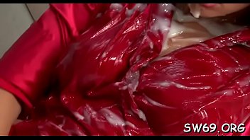 Sexy babe gets covered in it