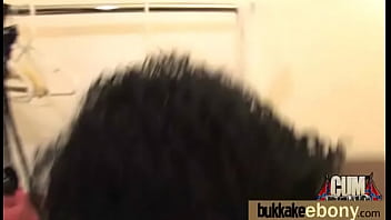 Ebony babe sucks group of white guys 4