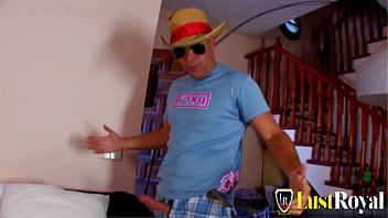 Hot blonde milf in stockings hammered on the couch