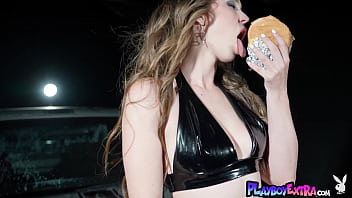 Hot brunette diva in slutty latex lingerie posed for playboy