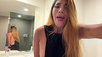 Almost caught cute busty girl masturbates in the bathroom while her parents are not home