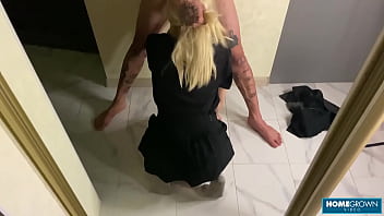 Blonde babe moans loud while getting her pussy banged hard