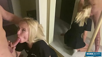 Blonde babe moans loud while getting her pussy banged hard