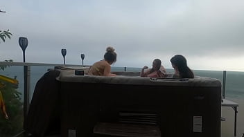 Babes having fun in hot tub