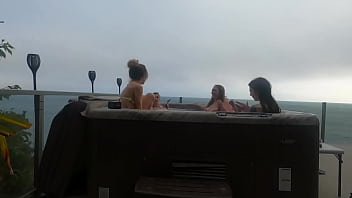 Babes having fun in hot tub