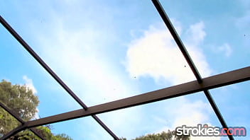 Strokies blonde bombshell rebecca vanguard jerks him off outdoors