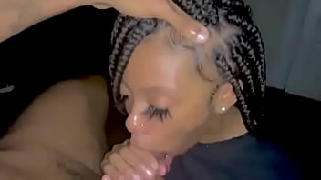 Ebony babe blowjob cum on face and mouth