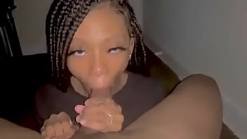 Ebony babe blowjob cum on face and mouth