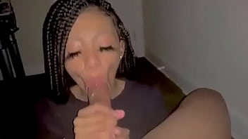 Ebony babe blowjob cum on face and mouth