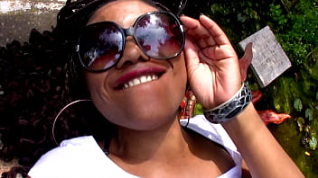 Black babe with perfect body fucked in the woods