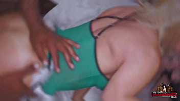 Blonde step sisters role playing santas helpers double up on bbc