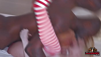 Blonde step sisters role playing santas helpers double up on bbc